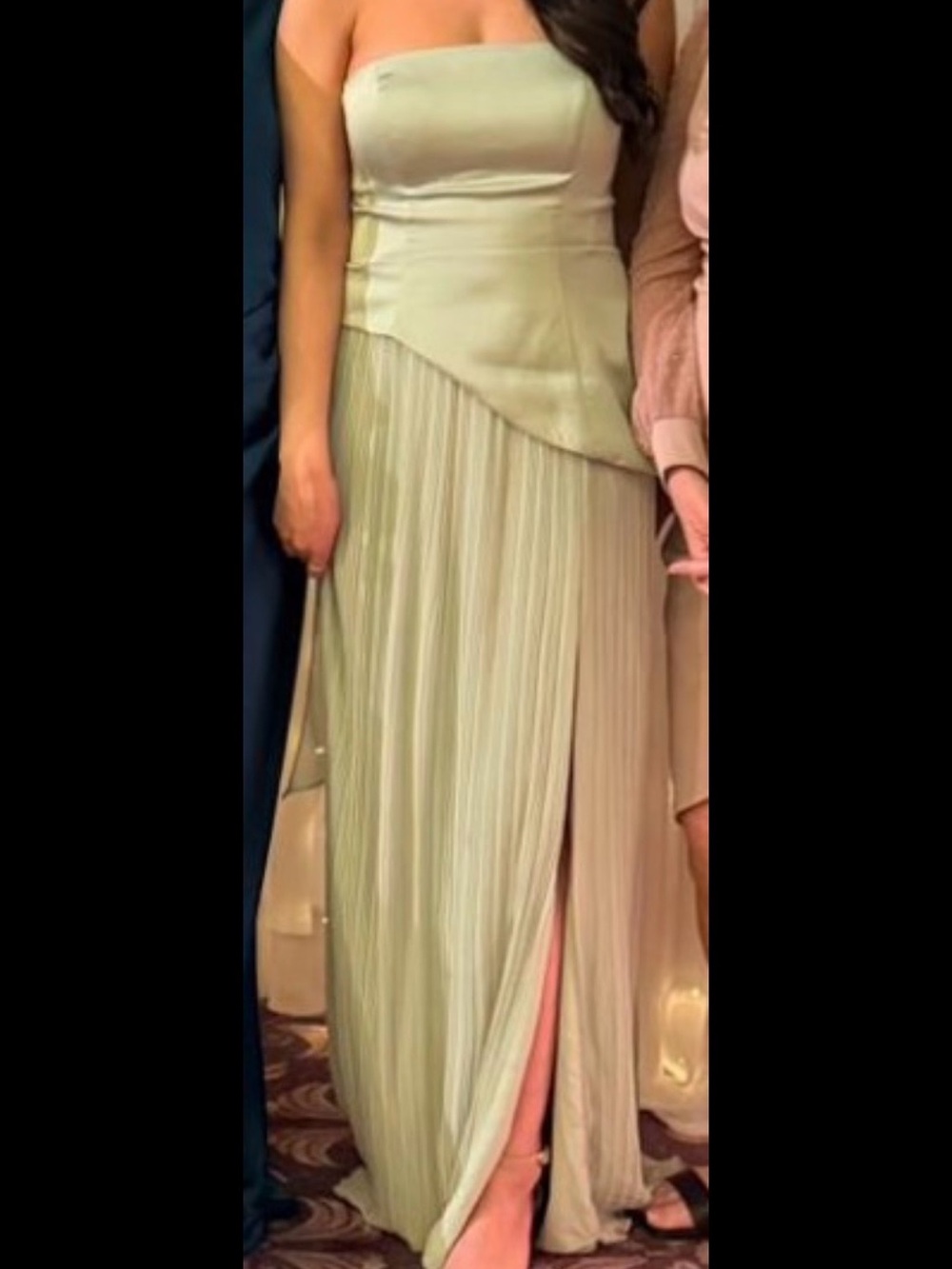 Strapless Pleated Maxi Skirt in Sage Green with neck scarf